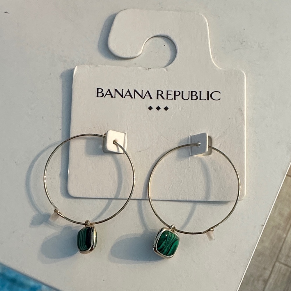 Banana Republic Gold Hoops with Green Charm